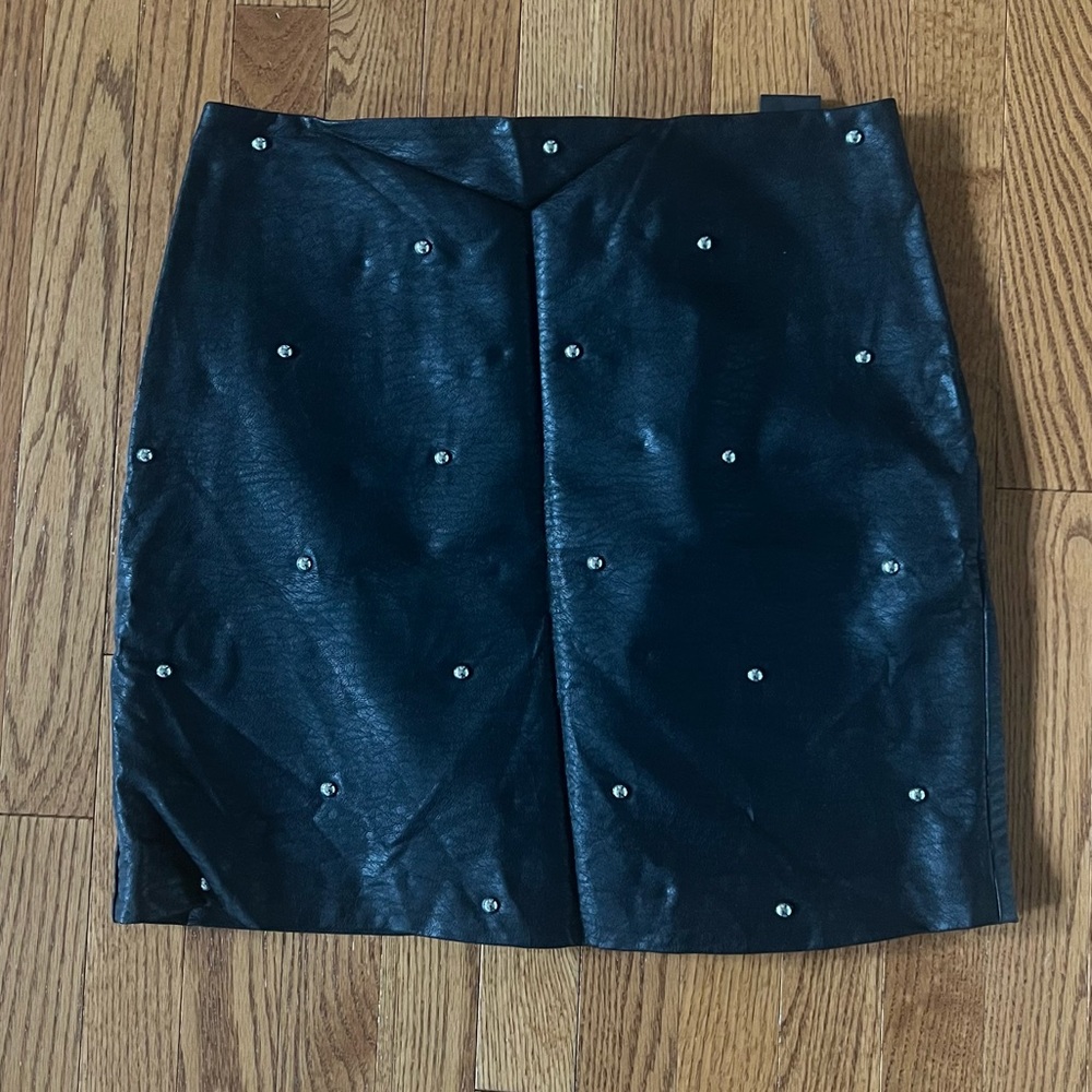 Black Faux Leather Studded Skirt.